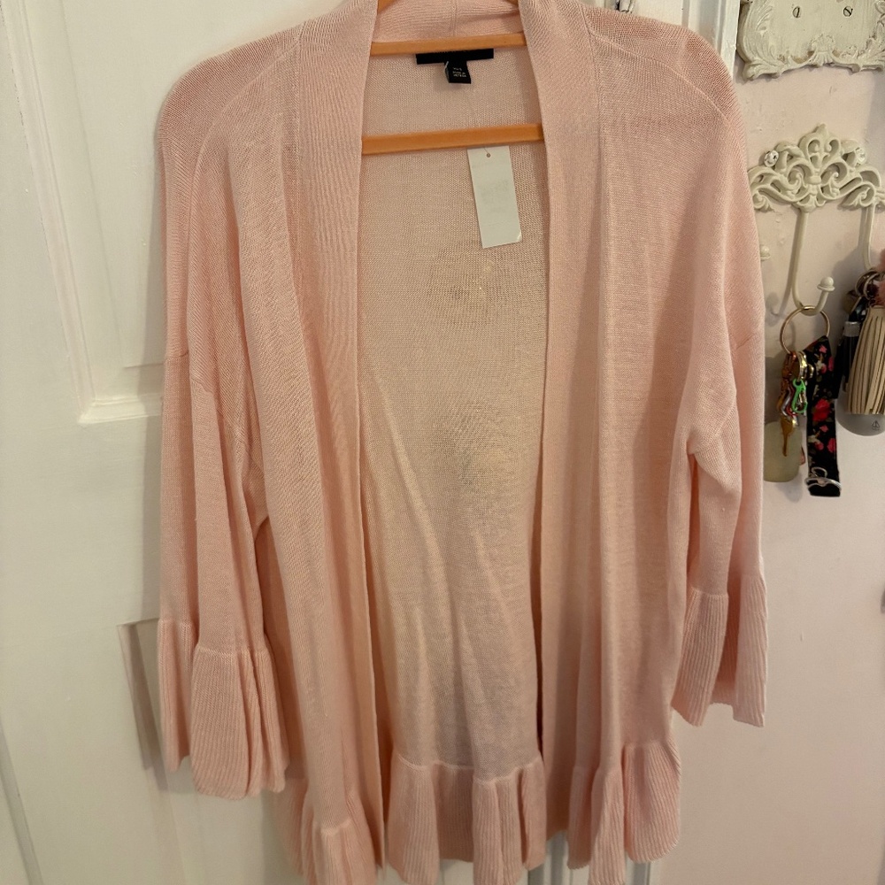 Ann Taylor xs pink ruffled sweater cover up